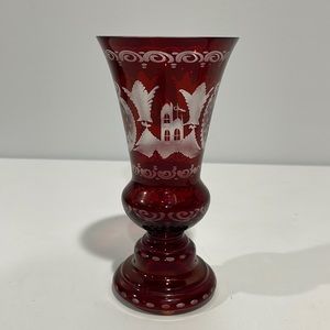 Vintage Egermann vase Czech Republic Ruby Red Cut Crystal 8” collectible